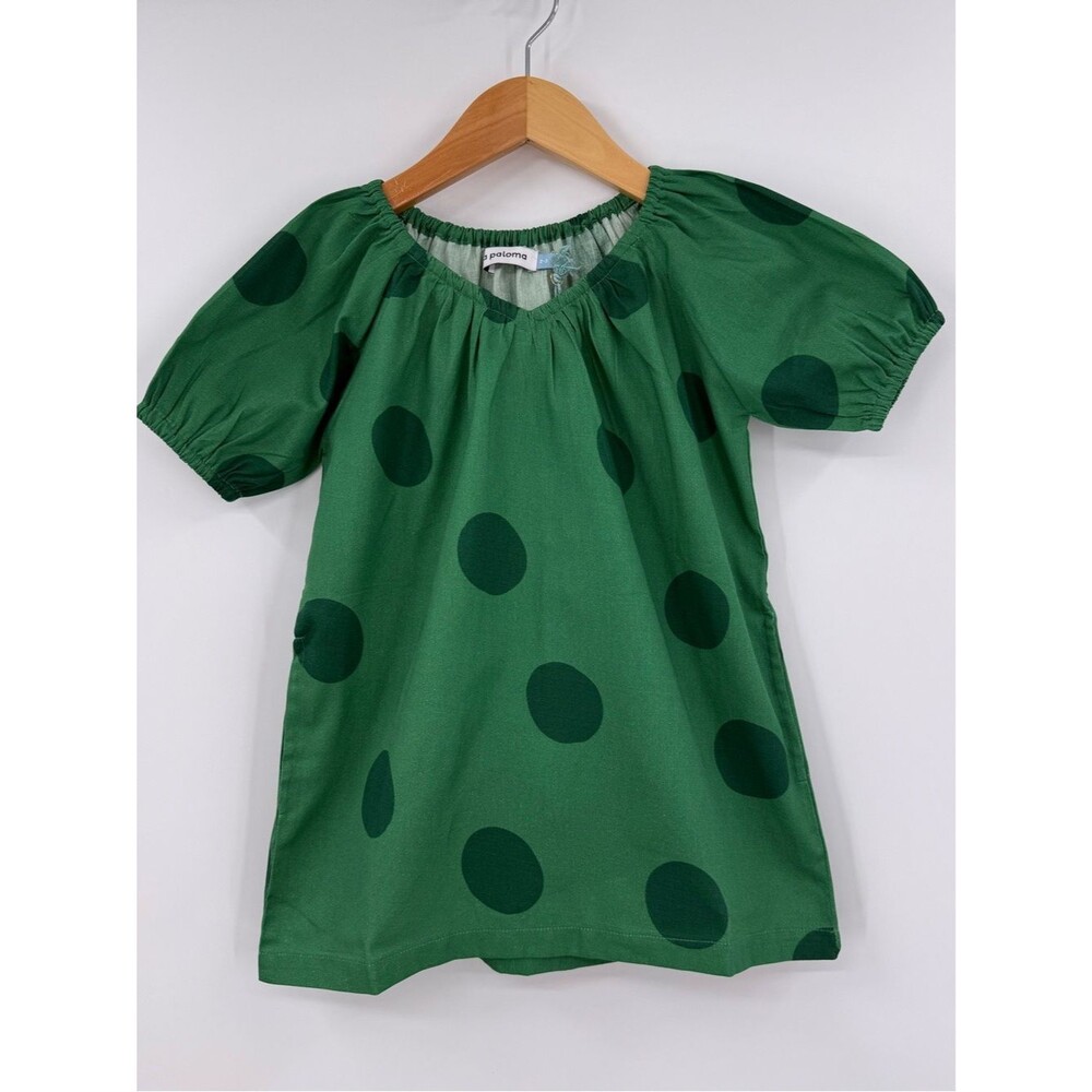 NWT La Paloma Oversized Polka Dot Puff Sleeve Dress | Green | Girls 2-3Y